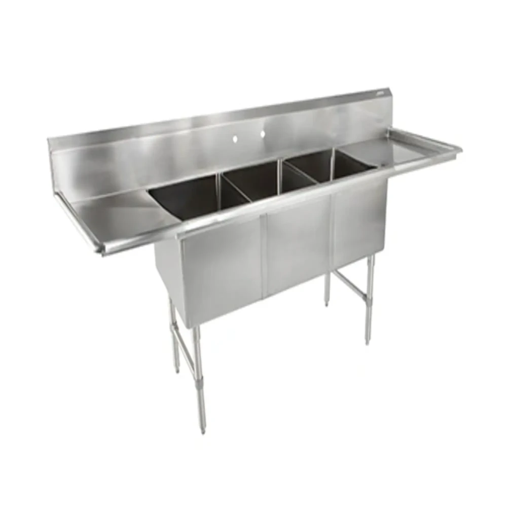 John Boss 87" 3-Compartment Sink with Dual Drainboards, Stainless Steel, NSF/CSA