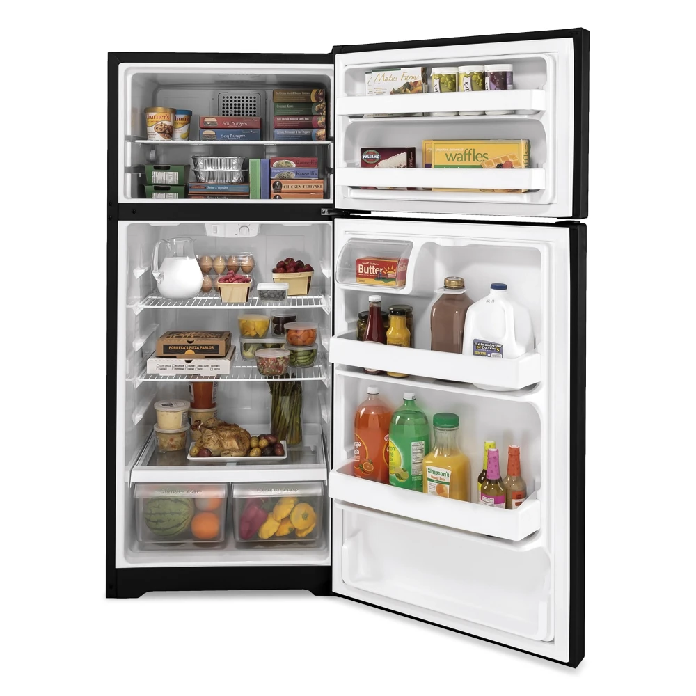 GE GTE17DTNRBB 28" Top Freezer Refrigerator, 16.6 Cu. Ft., Black