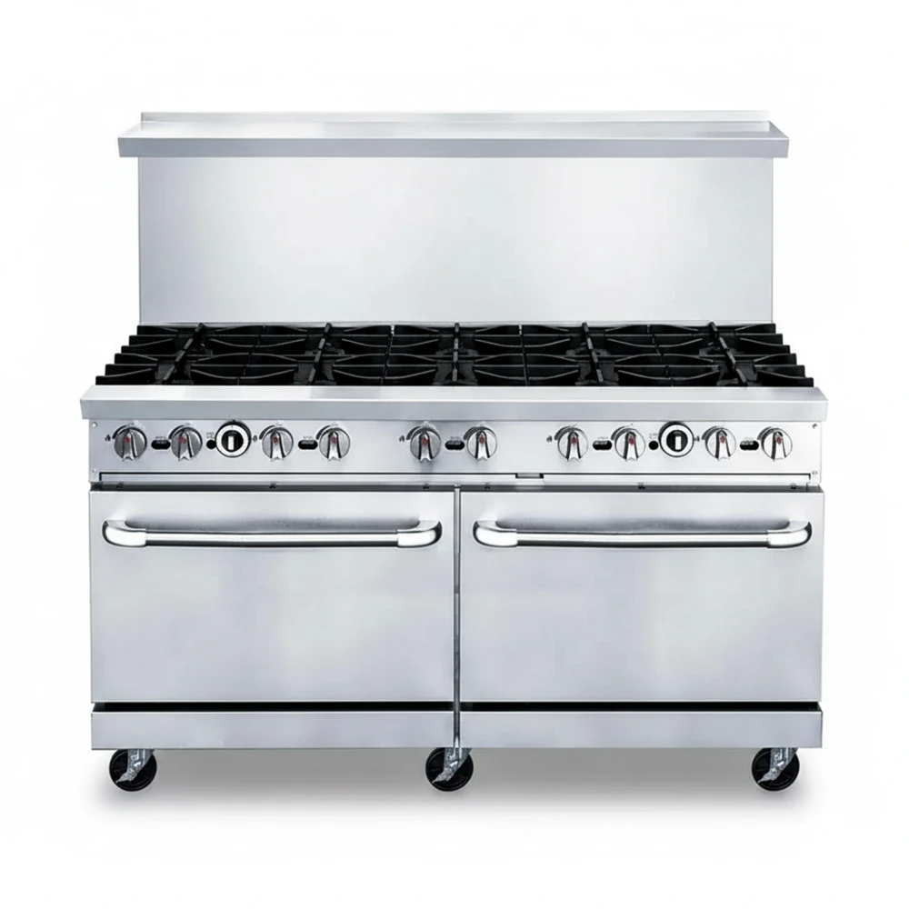 KitchenCore Series 60" Commercial Gas Range with 2 Ovens, 10 Burners, 370,000 BTU - Convertible