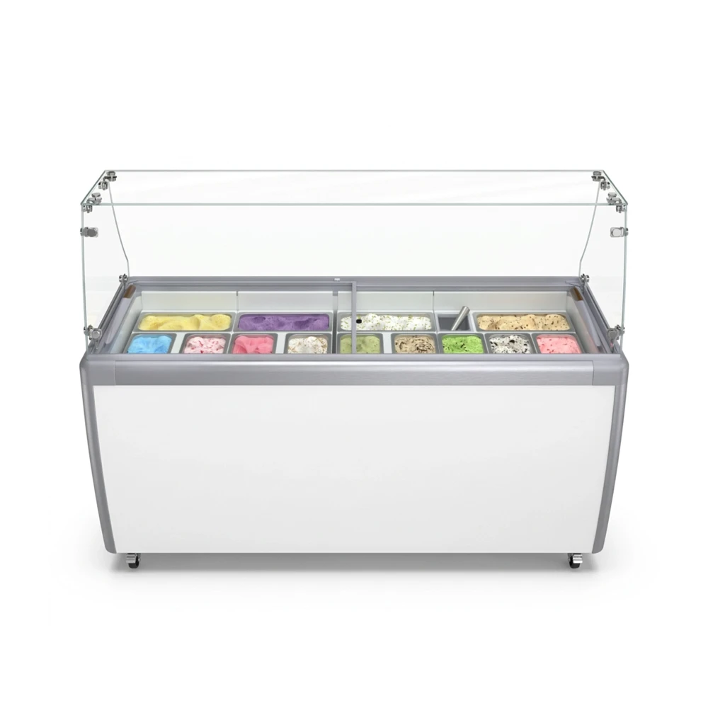 ChillCore Series 70" Dipping Cabinet Display Freezer, 2 Doors with Sneeze Guard