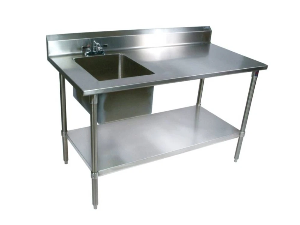 John Boos 60" Work Table with Right Prep Sink, Stainless Steel Top, Galvanized Legs, NSF/CSA