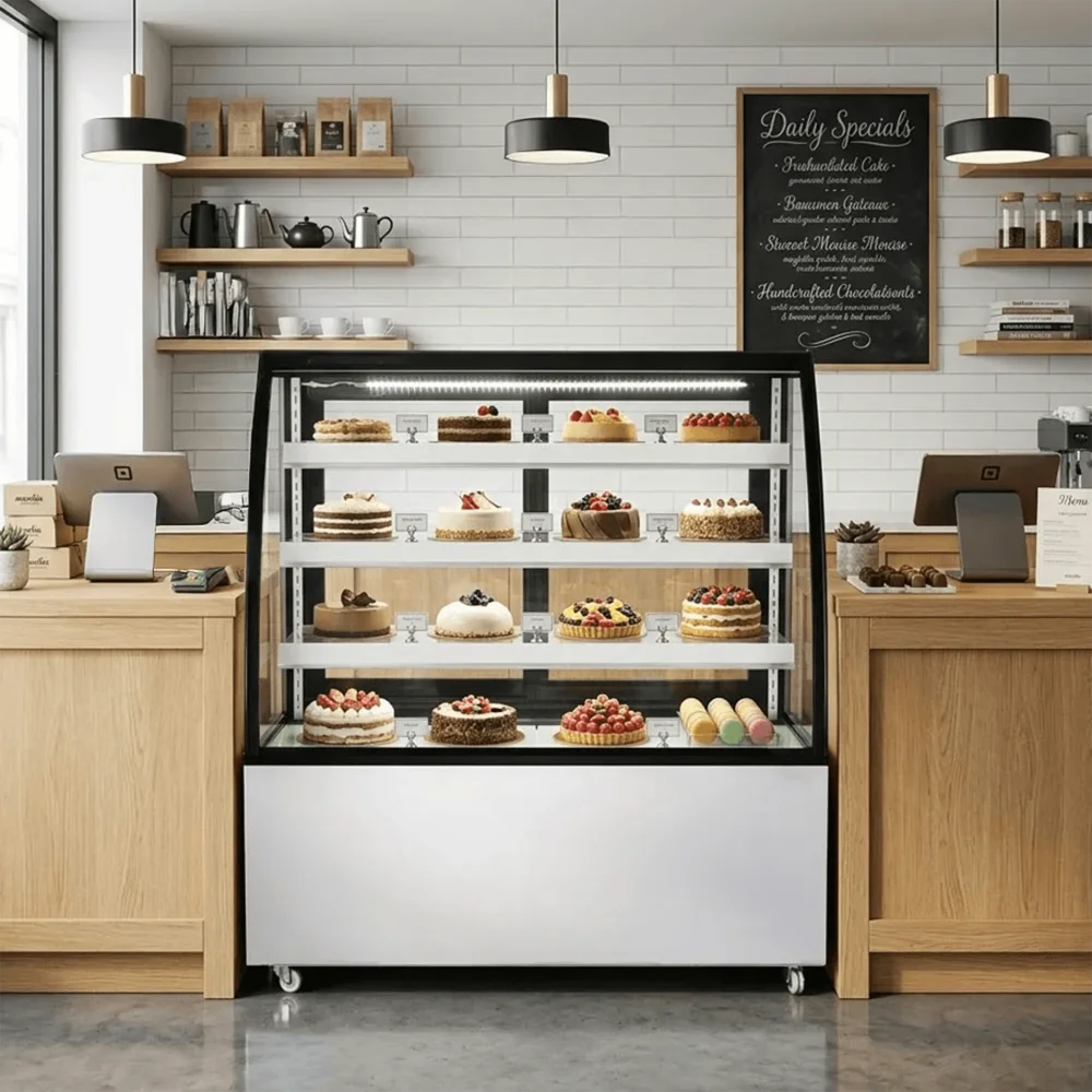 ProKitchen Series 48" Curved Glass Refrigerated Bakery Display Case, High Volume, Stainless Steel, 110-120V