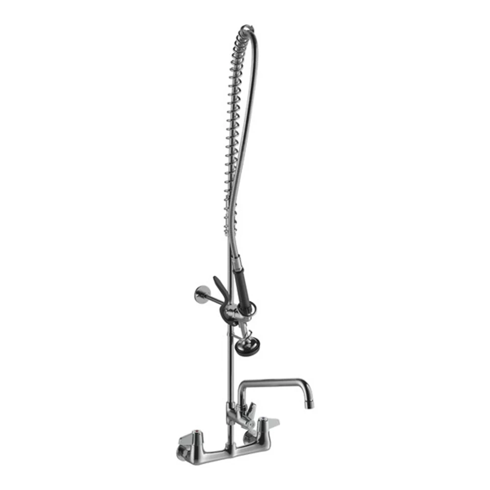 ChefPro Series 35 3/4" High Wall Mounted Pre-Rinse Faucet with 8" Adjustable Centers, 44" Hose, 12 1/8" Add-On Faucet, and 6" Wall Bracket