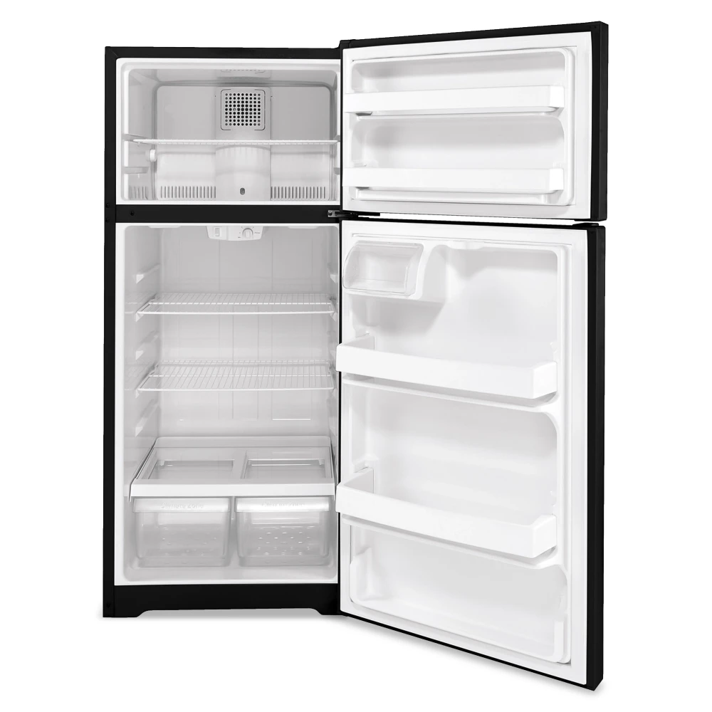 GE GTE17DTNRBB 28" Top Freezer Refrigerator, 16.6 Cu. Ft., Black