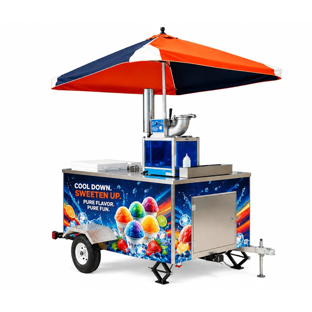 Frost Shaved Ice Cart / Snow Cone Cart, 500 lb/hr Ice Shaver, 7 Cu Ft Freezer, 3000W Inverter