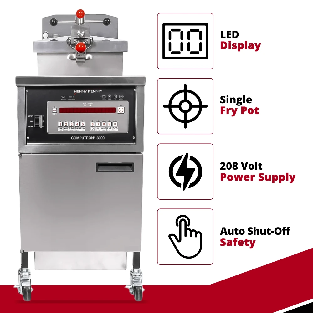 Henny Penny PFE500.07 20" 4-Head Electric Pressure Fryer, 48 lb Vat, Computron 8000 Controls, 208V, 3 Phase