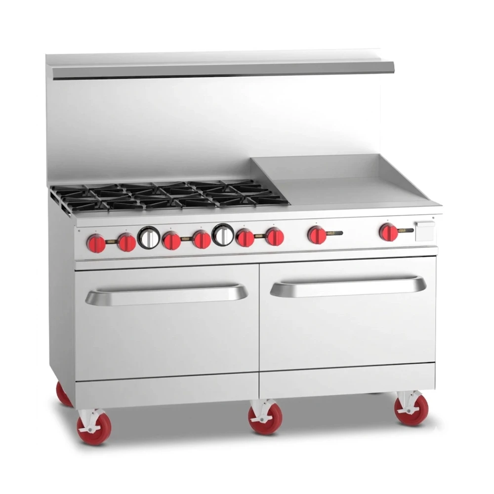 ProKitchen Series 60" Commercial Gas Range with 2 Ovens, 6 Burners, 24" Griddle, 282,000 BTU