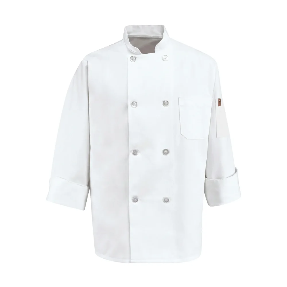 ChefCraft Series Eight Pearl Button Chef Coat with Thermometer Pocket, Regular Body, Large
