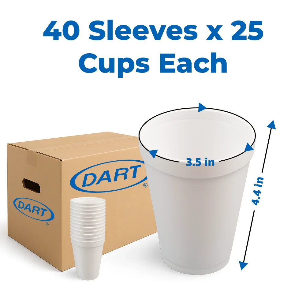 Dart 12J12 12 oz Foam Cup, White, 1000/Case