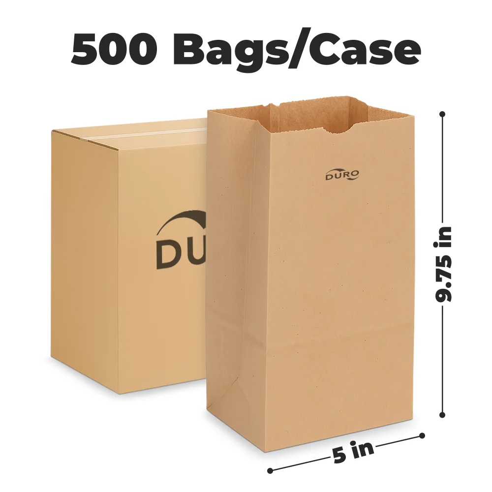 Duro 4 lb. Natural Kraft Paper Bag, Brown, 5" x 9.8", 500 Bags/Case