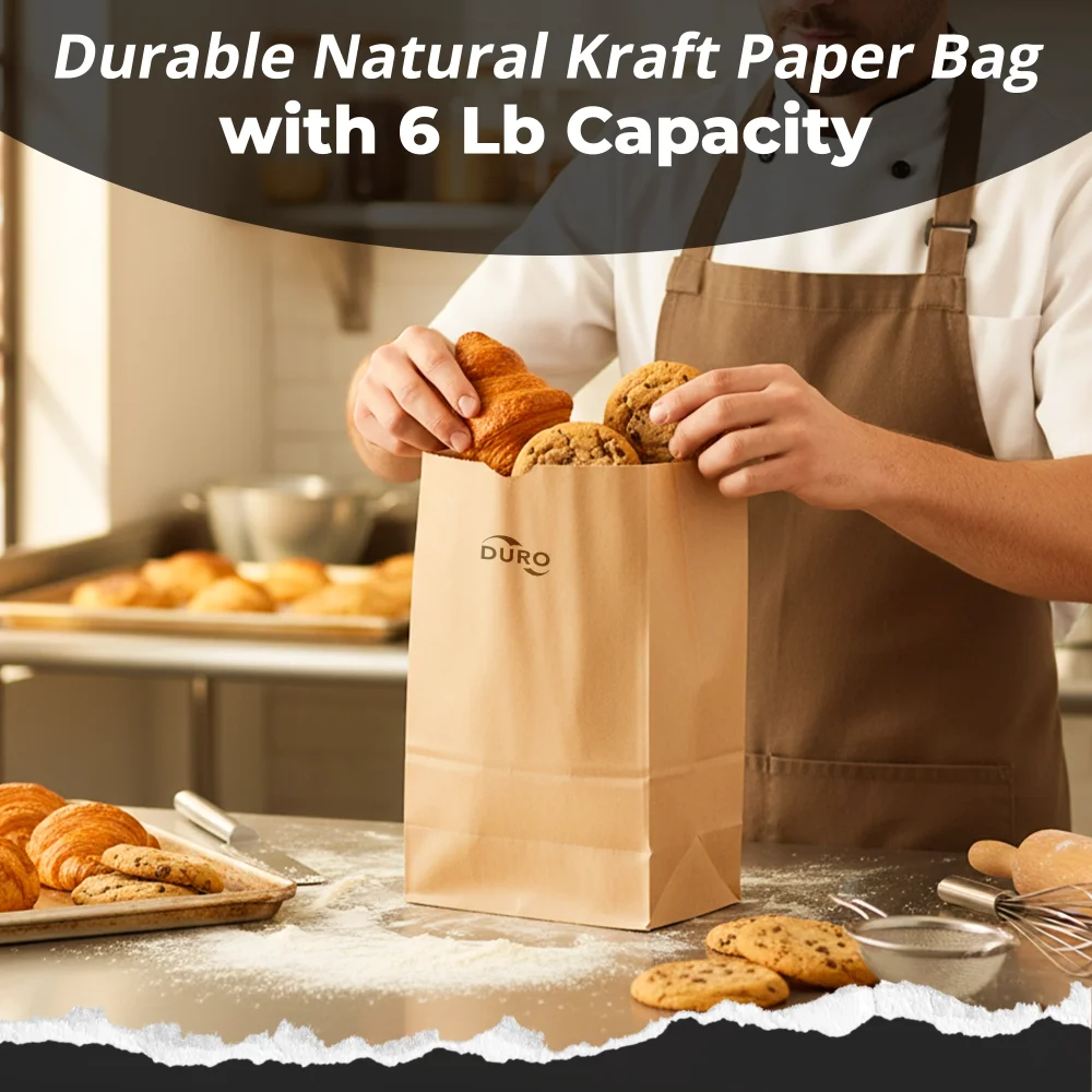 Duro 6 lb. Natural Kraft Paper Bag, Brown, 6" x 11", 500 Bags/Case