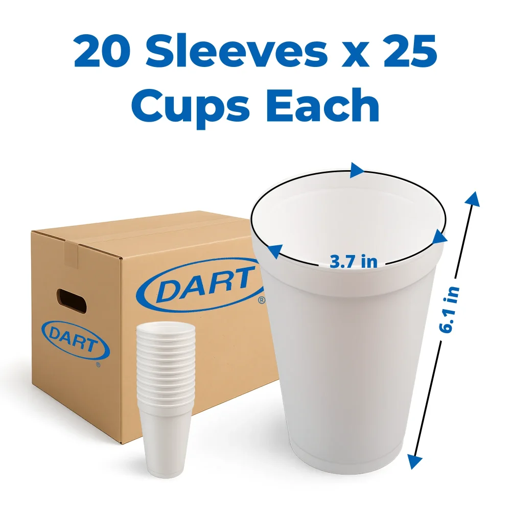 Dart 20J20 20 oz Foam Cup, White, 500/Case