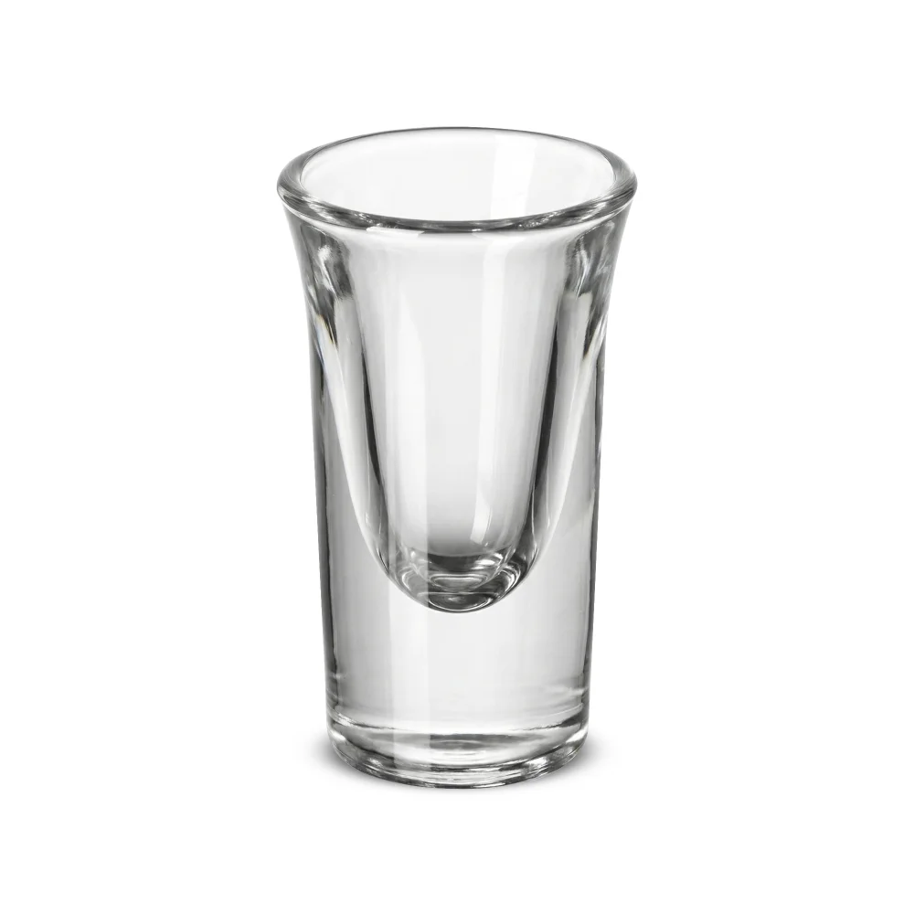 Tall, narrow shot glass by Libbey with a sleek finish, suits layered shooters and space saving bar setups for efficient drink service.