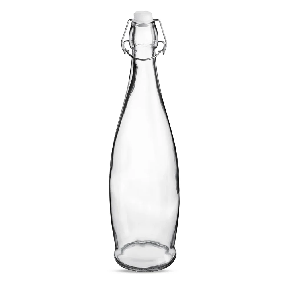 ServeCraft Series SC32CGB 32 oz Clear Glass Bottle with Wire Bail Swing Top Lid