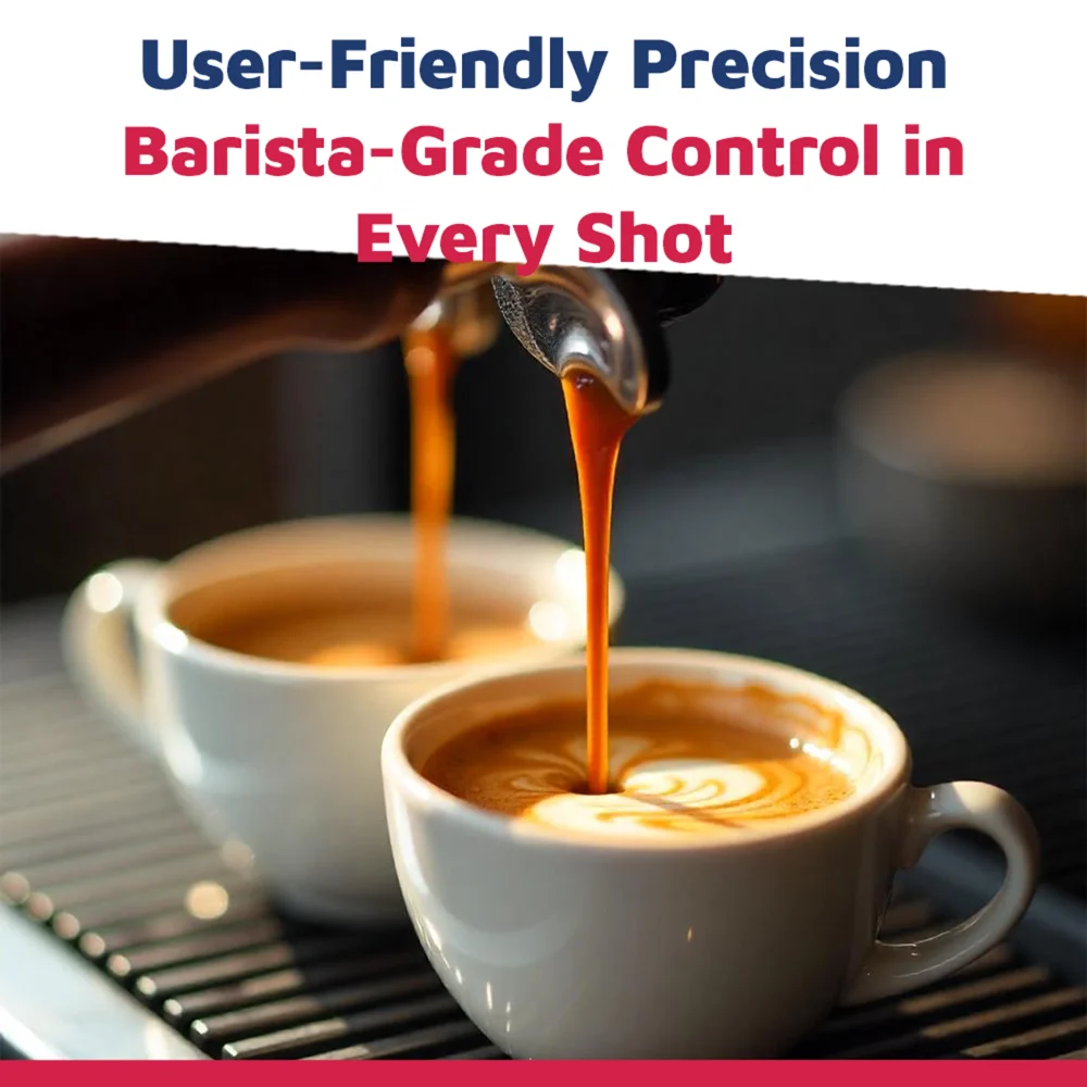 Nuova Simonelli on-demand grinder in matte black with bright touchscreen and large hopper stands on stainless steel workspace, ready to grind.