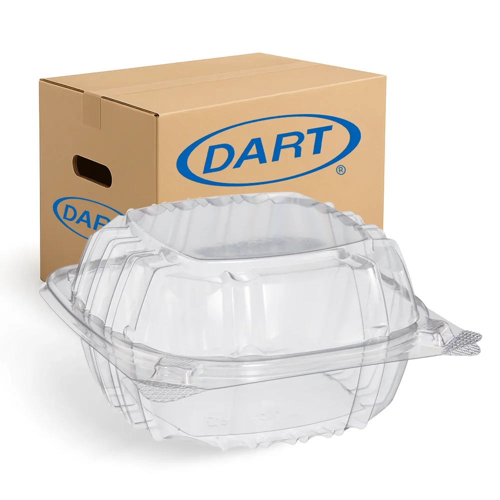 Dart C57PST1 Clearseal Plastic Take Out Container with Hinged Lid, 6" x 5.8" x 3", 500/Case