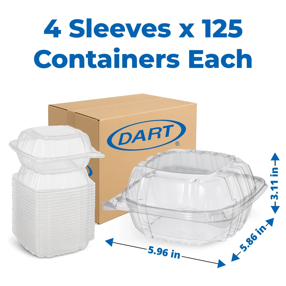 Dart C57PST1 Clearseal Plastic Take Out Container with Hinged Lid, 6" x 5.8" x 3", 500/Case