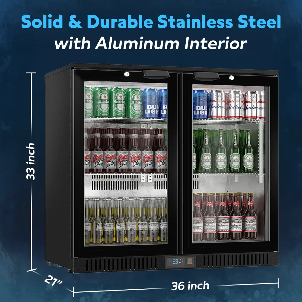 ChillCore Series 36" Back Bar Cooler Beverage Refrigerator, 2 Glass Doors, 1 Year Warranty