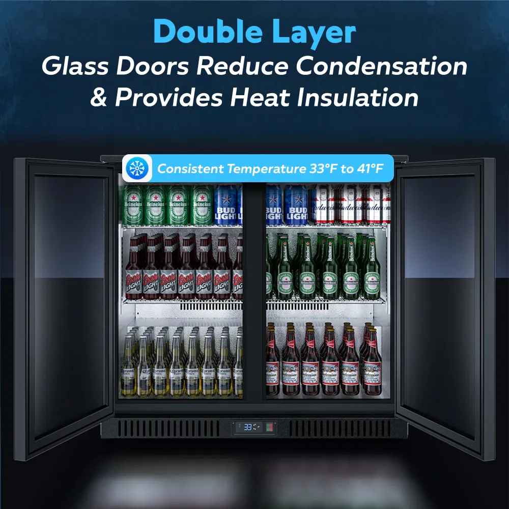 ChillCore Series 36" Back Bar Cooler Beverage Refrigerator, 2 Glass Doors, 1 Year Warranty