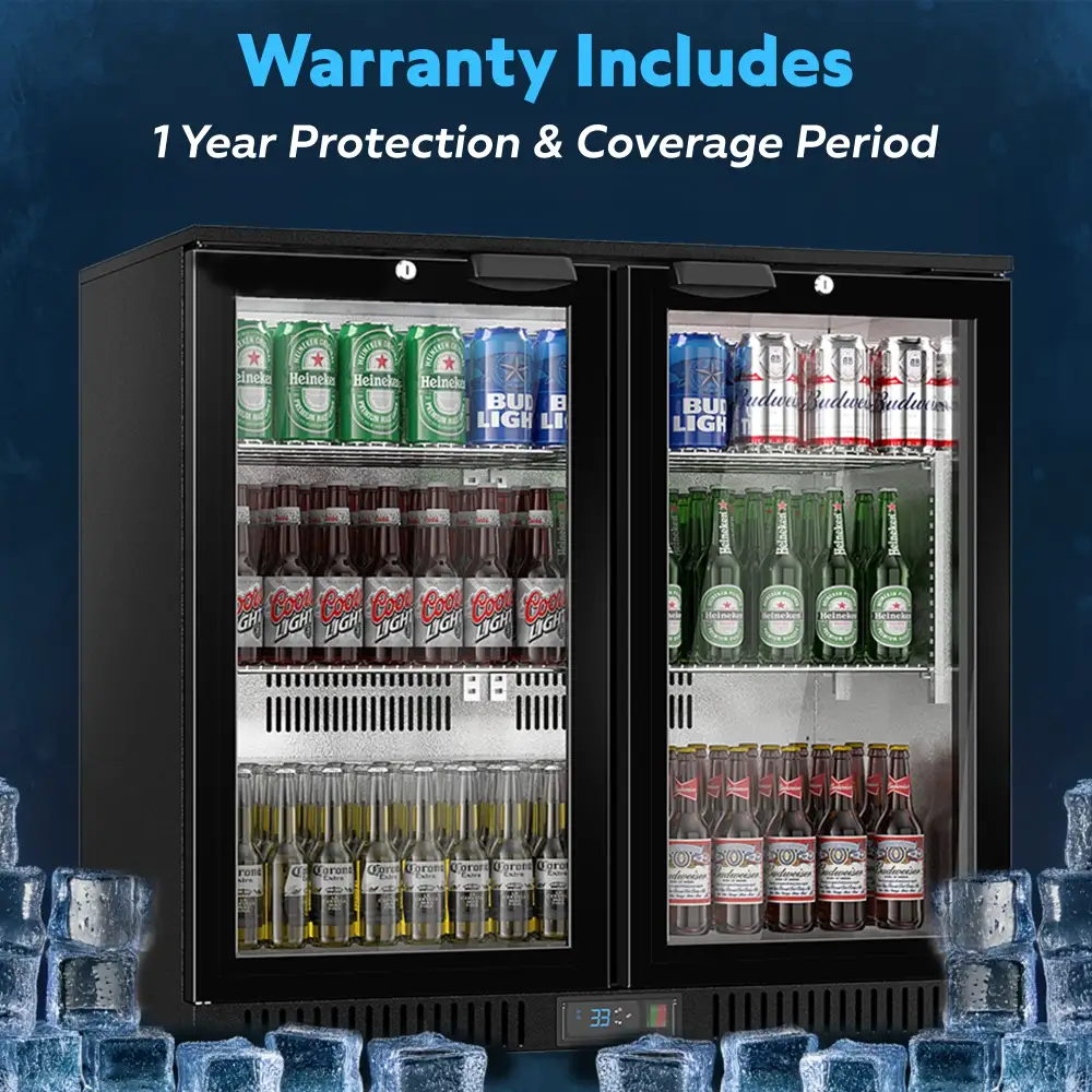 ChillCore Series 36" Back Bar Cooler Beverage Refrigerator, 2 Glass Doors, 1 Year Warranty