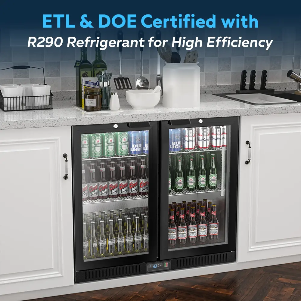 ChillCore Series 36" Back Bar Cooler Beverage Refrigerator, 2 Glass Doors, 1 Year Warranty