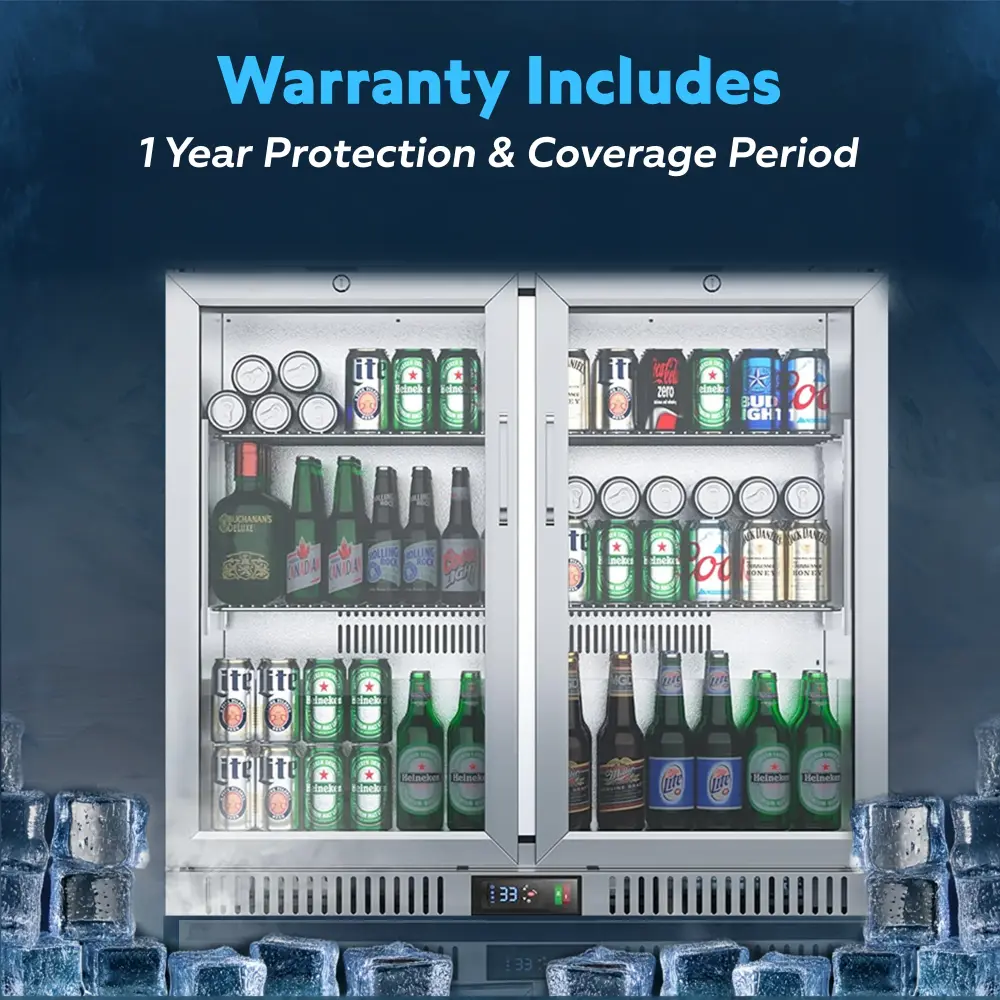 ChillCore Series 36" Commercial Back Bar Beverage Refrigerator, 2 Glass Door, Stainless Steel, 1 Year Warranty