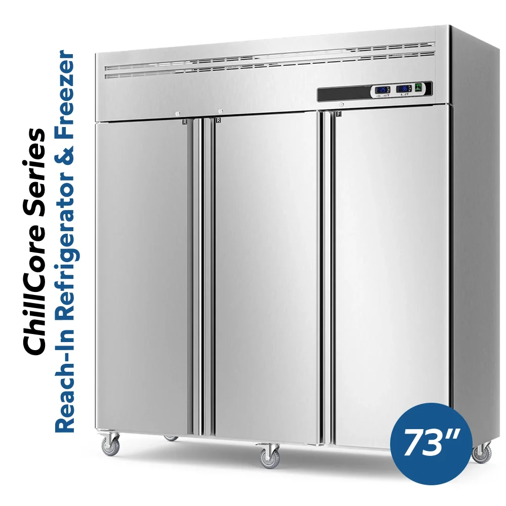 ChillCore Series 73" Reach-in Commercial Refrigerator and Freezer Combo, 3 Section, Stainless Steel, 1 Year Warranty