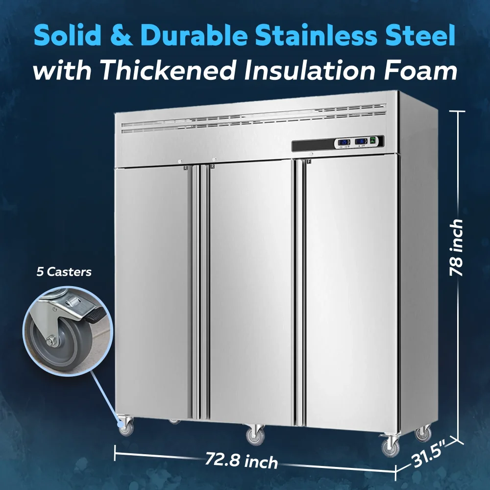 ChillCore Series 73" Reach-in Commercial Refrigerator and Freezer Combo, 3 Section, Stainless Steel, 1 Year Warranty