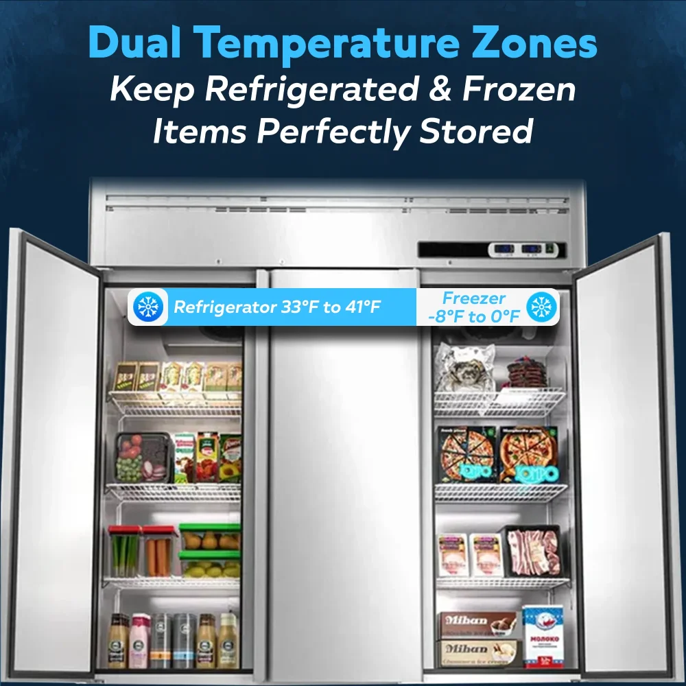 ChillCore Series 73" Reach-in Commercial Refrigerator and Freezer Combo, 3 Section, Stainless Steel, 1 Year Warranty