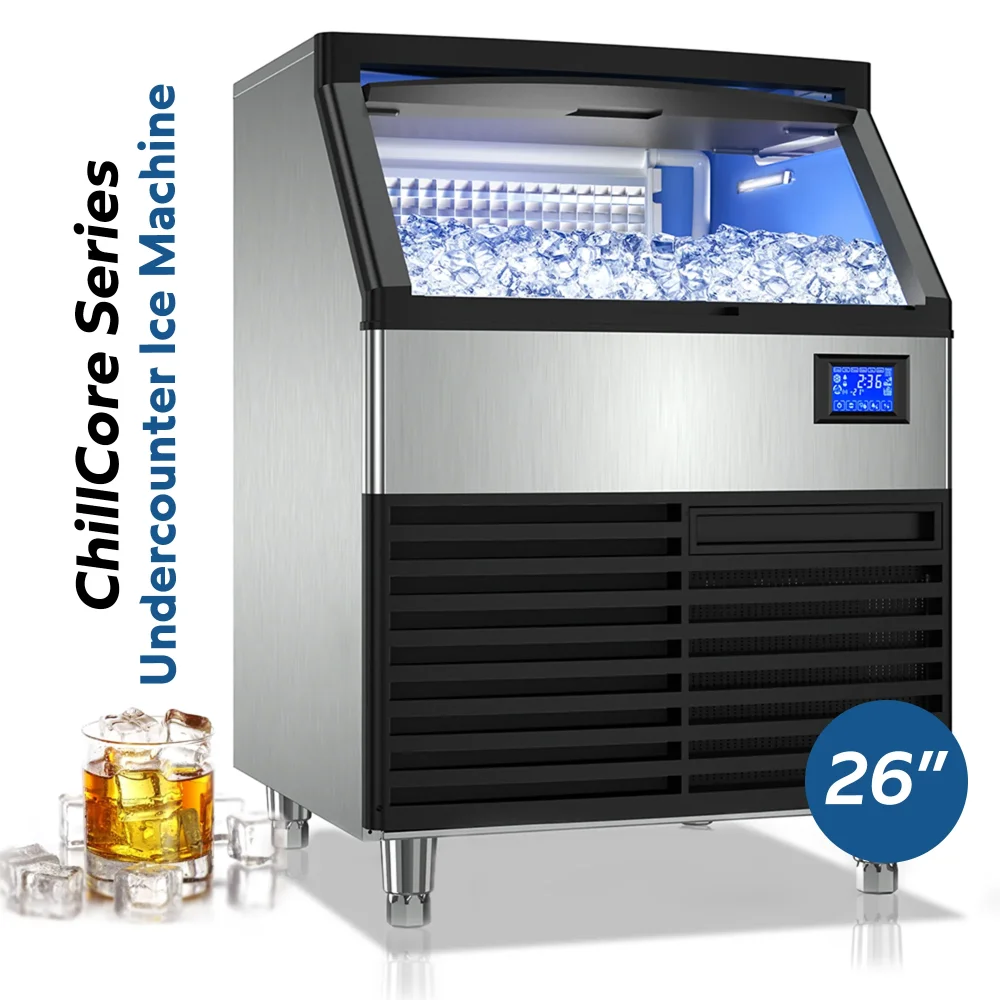 ChillCore Series 26'' Commercial Undercounter Air Cooled Ice Machine With 80lb Bin, 200 lb/day