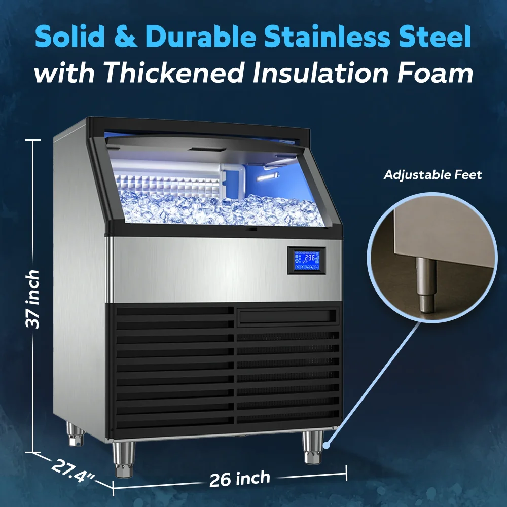 ChillCore Series 26'' Commercial Undercounter Air Cooled Ice Machine With 80lb Bin, 200 lb/day