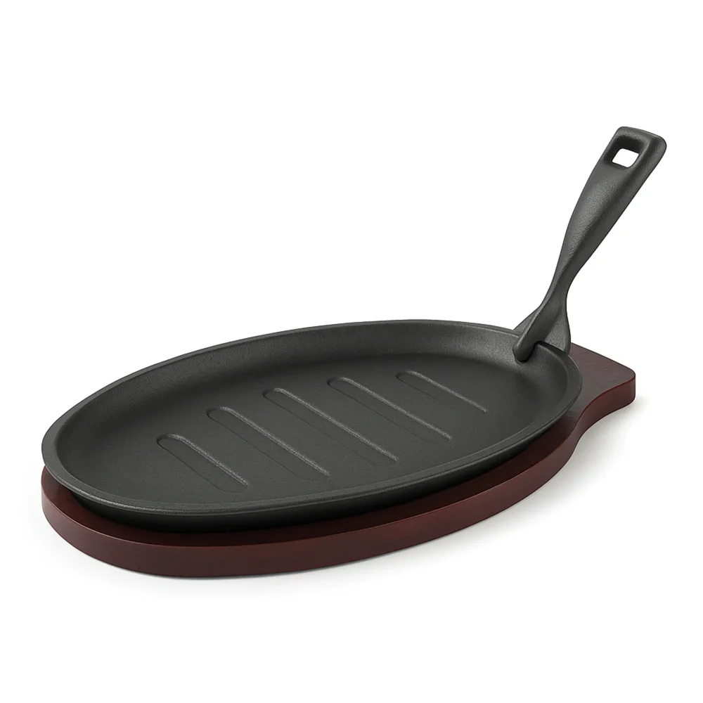 ChefCraft Series 13" Cast Iron Skillet with Wooden Base