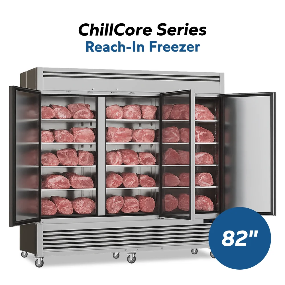 ChillCore Series 82" Reach-In Freezer, 3 Sections, Stainless Steel, 1 Year Warranty