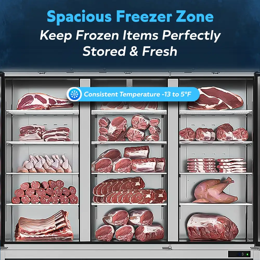 ChillCore Series 82" Reach-In Freezer, 3 Sections, Stainless Steel, 1 Year Warranty
