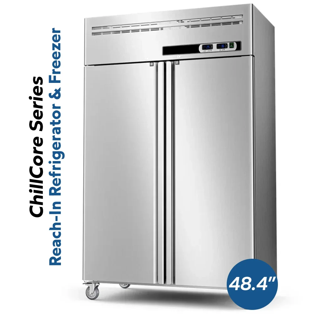 ChillCore Series 48" Reach-In Refrigerator & Freezer Combo, 2 Sections, Stainless Steel, 1 Year Warranty