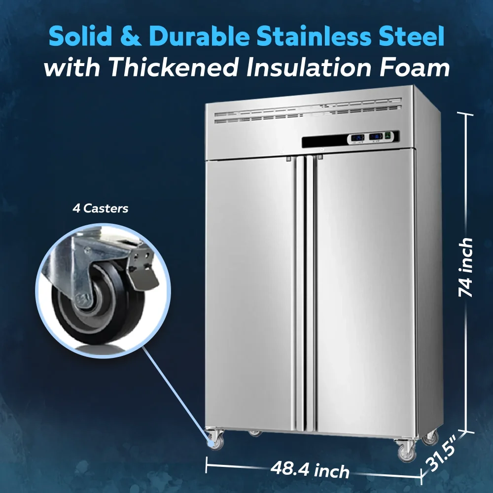 ChillCore Series 48" Reach-In Refrigerator & Freezer Combo, 2 Sections, Stainless Steel, 1 Year Warranty