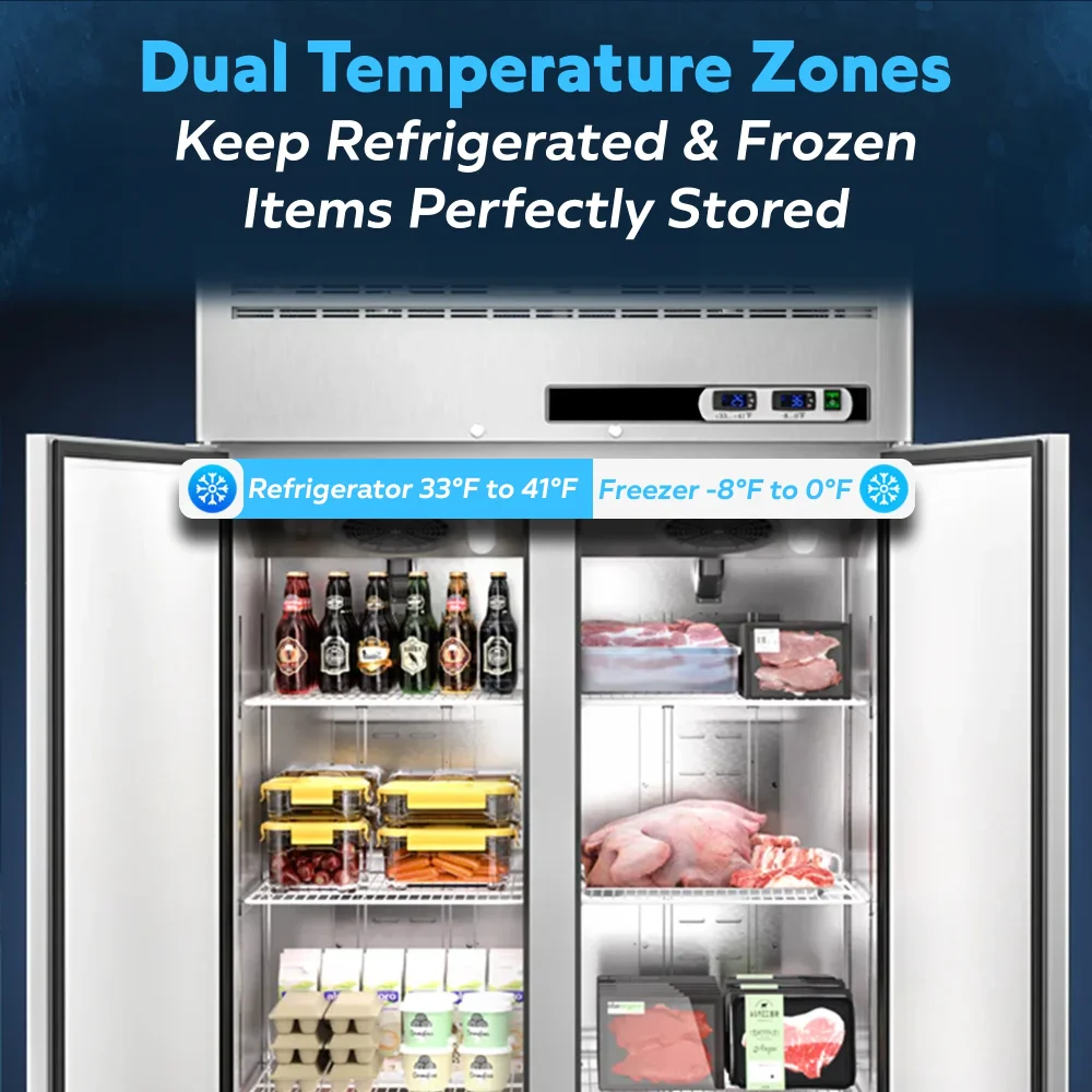 ChillCore Series 48" Reach-In Refrigerator & Freezer Combo, 2 Sections, Stainless Steel, 1 Year Warranty