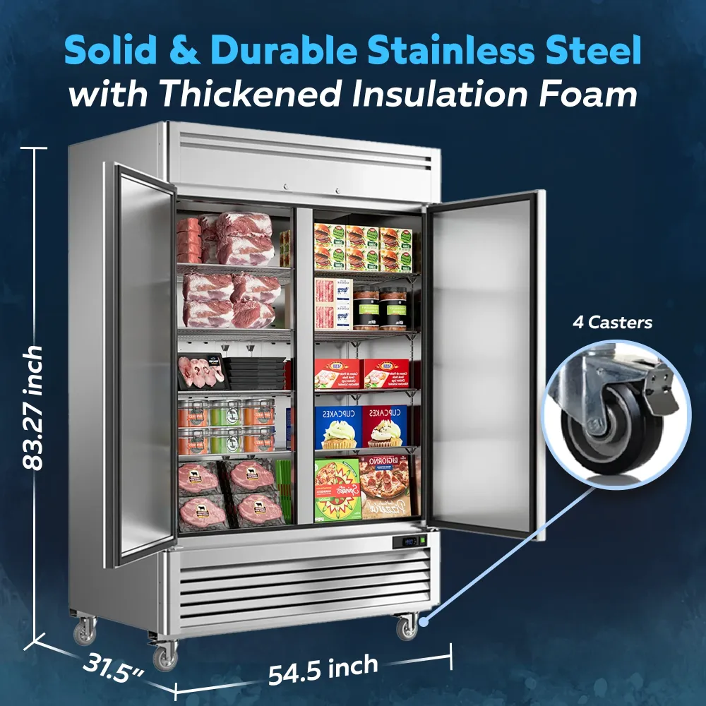 ChillCore Series 54" Reach-In Freezer, 2 Sections, Stainless Steel, 1 Year Warranty