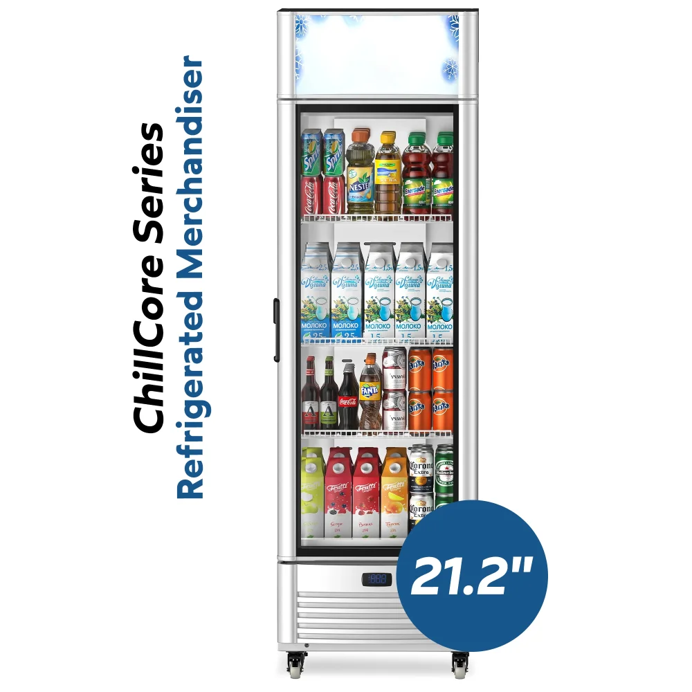 ChillCore Series 21.2" Refrigerated Glass Door Merchandiser, 1 Section, 9.0 Cu. Ft, 1 Year Warranty