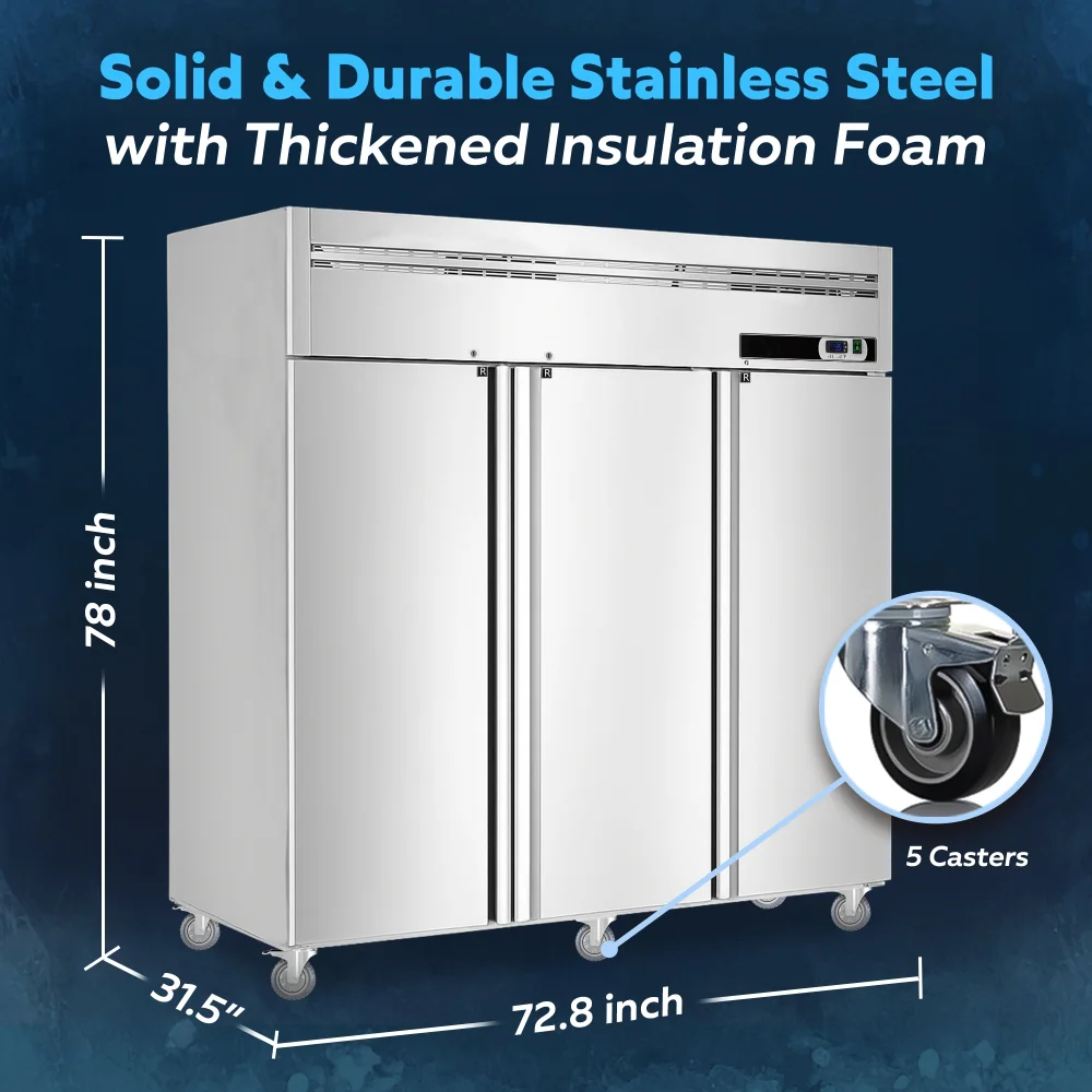 ChillCore Series 73" Reach-In Refrigerator, 3 Sections, Stainless Steel, 1 Year Warranty