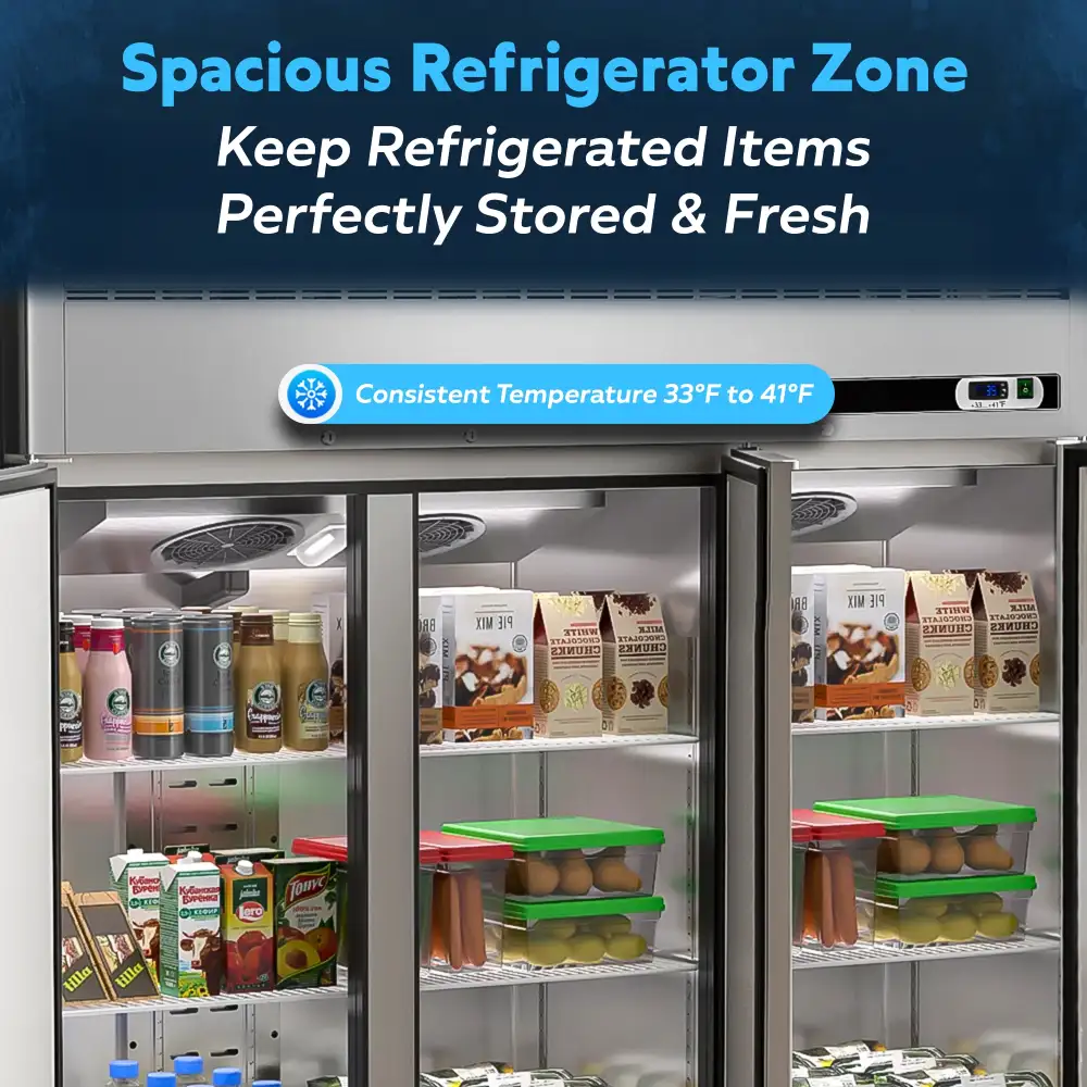 ChillCore Series 73" Reach-In Refrigerator, 3 Sections, Stainless Steel, 1 Year Warranty
