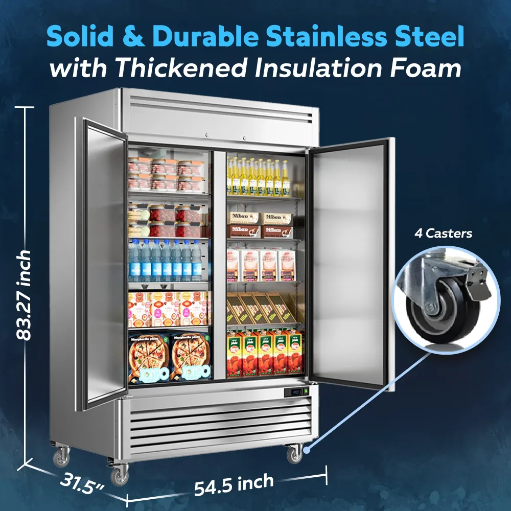 ChillCore Series 54" Reach-In Refrigerator, 2 Doors, Stainless Steel, 1 Year Warranty