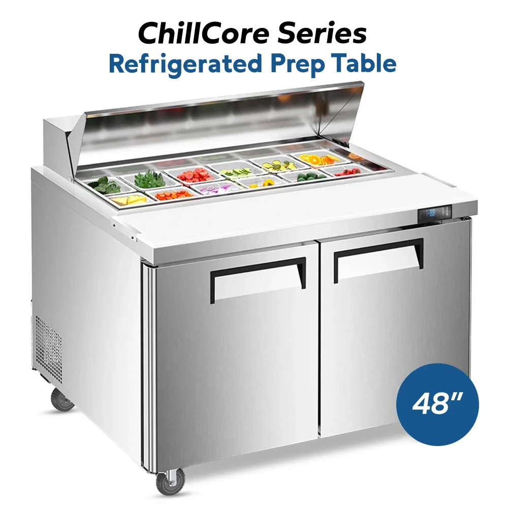 ChillCore Series 48" Refrigerated Sandwich/Salad Prep Table With 12 Pans, Stainless Steel, 1 Year Warranty