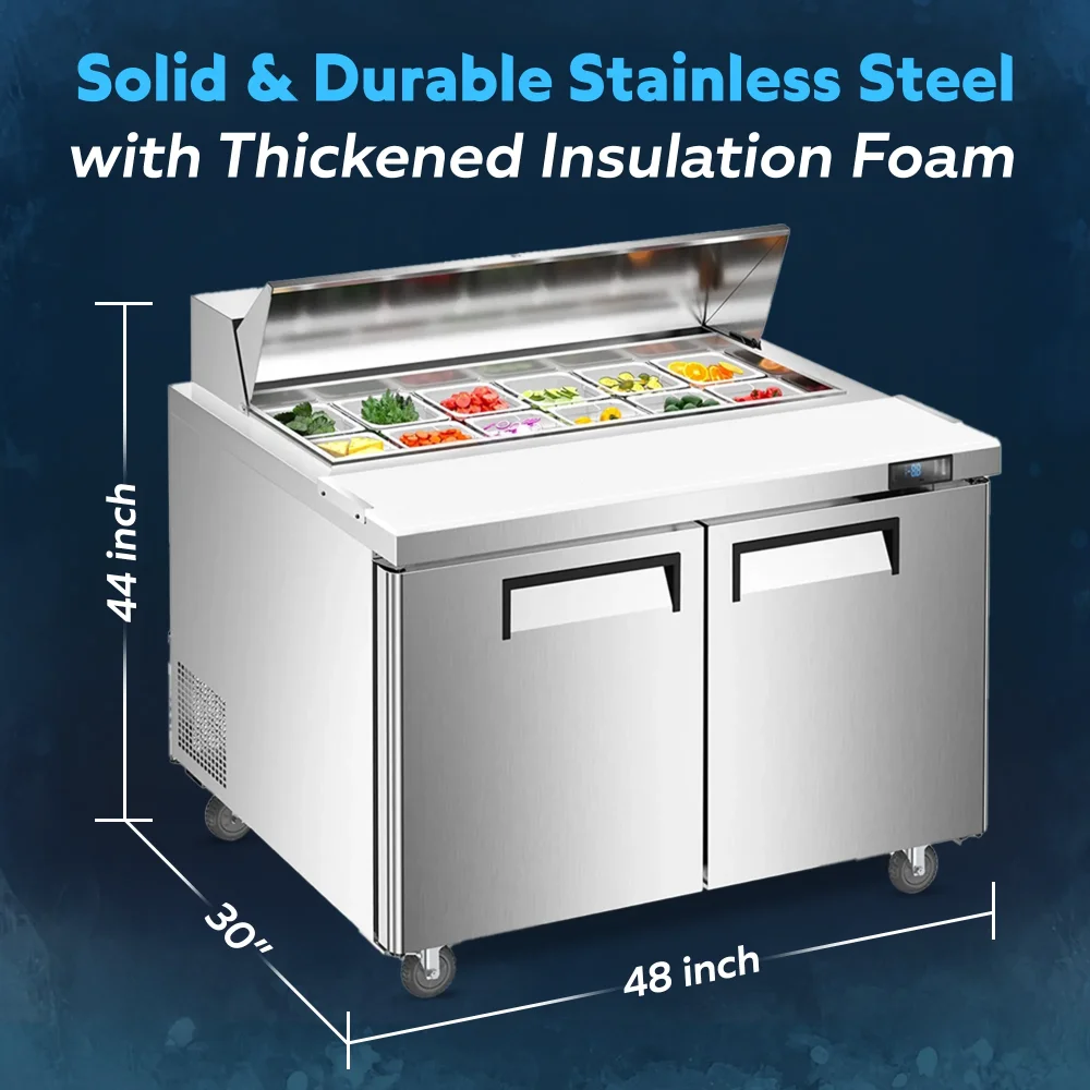 ChillCore Series 48" Refrigerated Sandwich/Salad Prep Table With 12 Pans, Stainless Steel, 1 Year Warranty