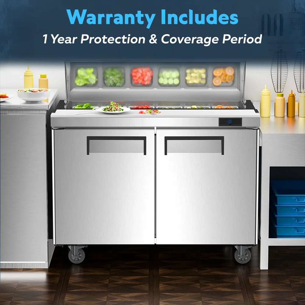 ChillCore Series 48" Refrigerated Sandwich/Salad Prep Table With 12 Pans, Stainless Steel, 1 Year Warranty