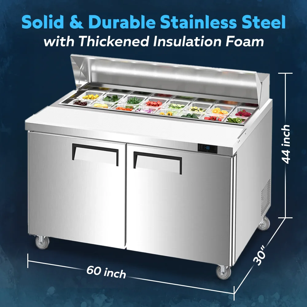 ChillCore Series 60" Refrigerated Sandwich/Salad Prep Table With 16 Pans, Stainless Steel, 1 Year Warranty