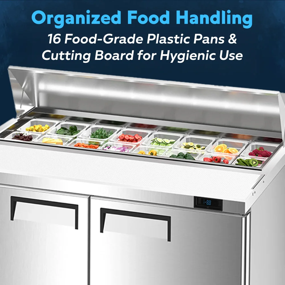 ChillCore Series 60" Refrigerated Sandwich/Salad Prep Table With 16 Pans, Stainless Steel, 1 Year Warranty