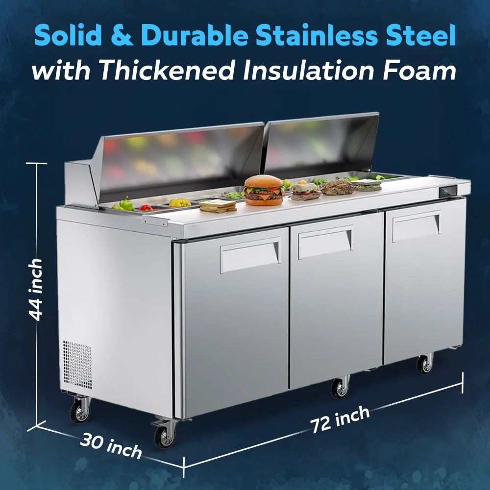 ChillCore Series 72" Refrigerated Sandwich/Salad Prep Table With 18 Pans, Stainless Steel, 1 Year Warranty