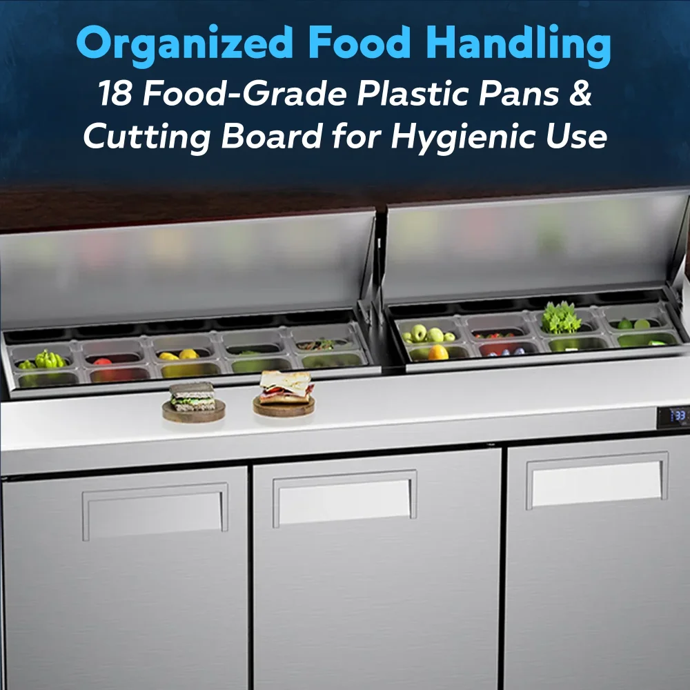 ChillCore Series 72" Refrigerated Sandwich/Salad Prep Table With 18 Pans, Stainless Steel, 1 Year Warranty