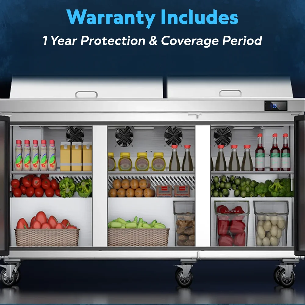 ChillCore Series 72" Refrigerated Sandwich/Salad Prep Table With 18 Pans, Stainless Steel, 1 Year Warranty